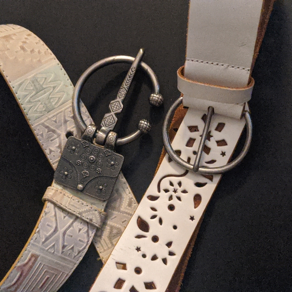 Belts 2 Ea. Genuine Leather 1 Size Small 32"/1 Size Medium 36"  Like New
